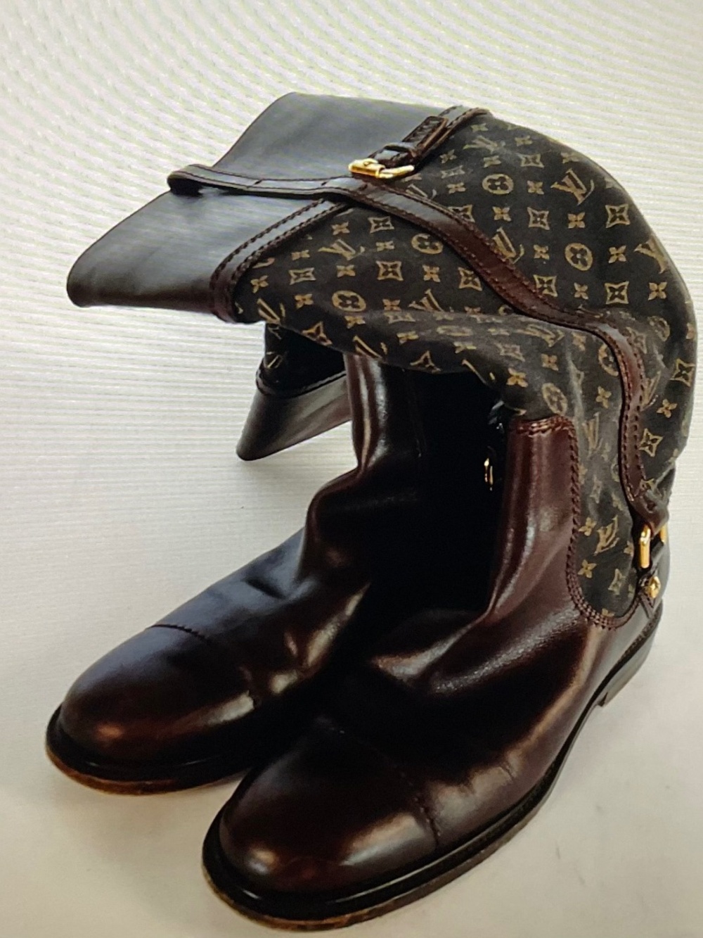 Louis Vuitton Monogram canvas leather Riding boots Brown Buckle 5209653.